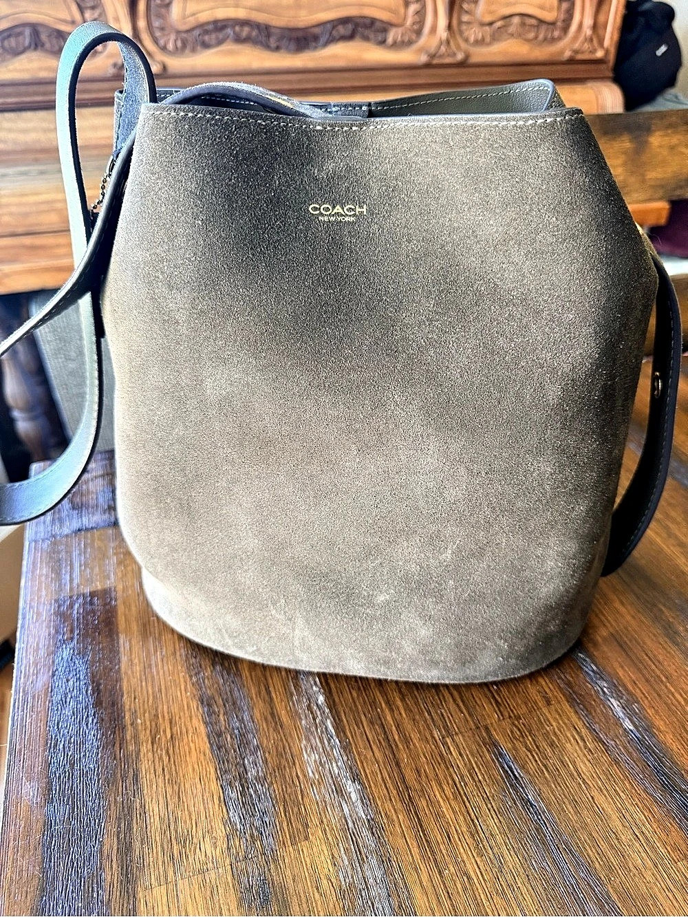 Coach Bleecker Bucket Bag Shoulder Bag in Olive Suede